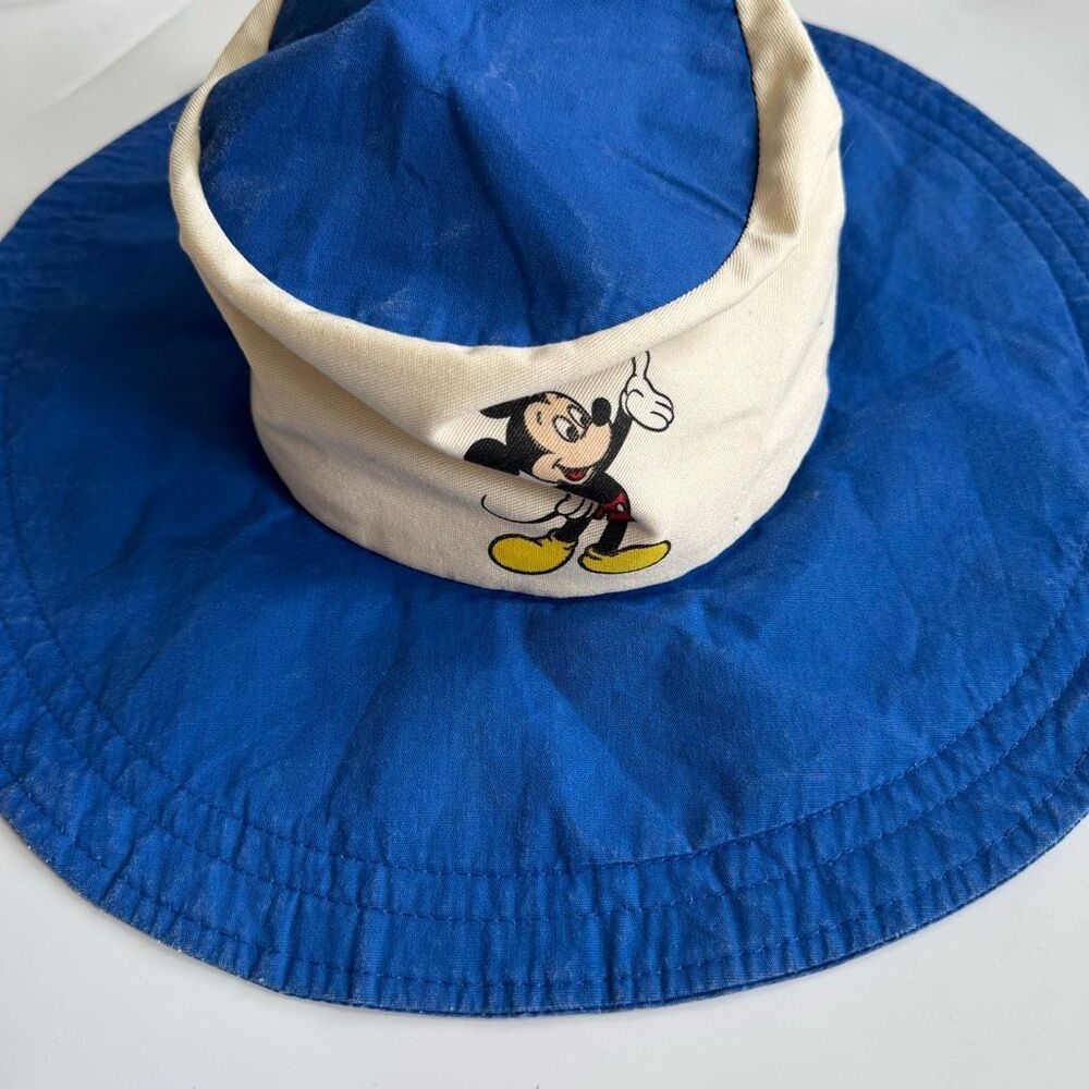 Vintage Walt Disney Production Mickey Mouse Wide Brim Hat Blue White Made In USA